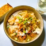square picture of a bowl of crab gumbo
