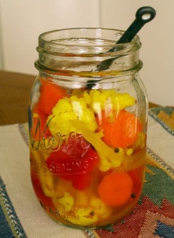 Pickled Cauliflower, Carrots, and Red Bell Pepper