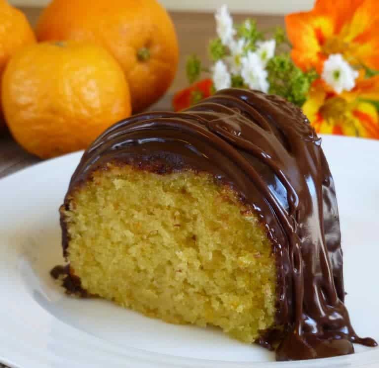orange cake with chocolate glaze