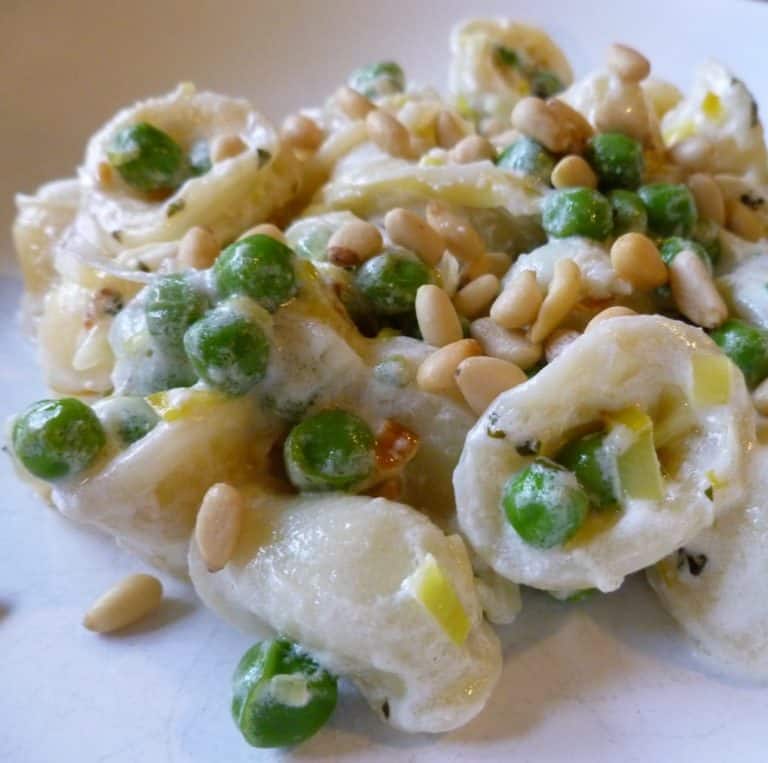 Orecchiette with Goat Cheese, Peas, and Mint
