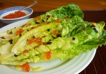 Miso Caesar Salad with salmon roe