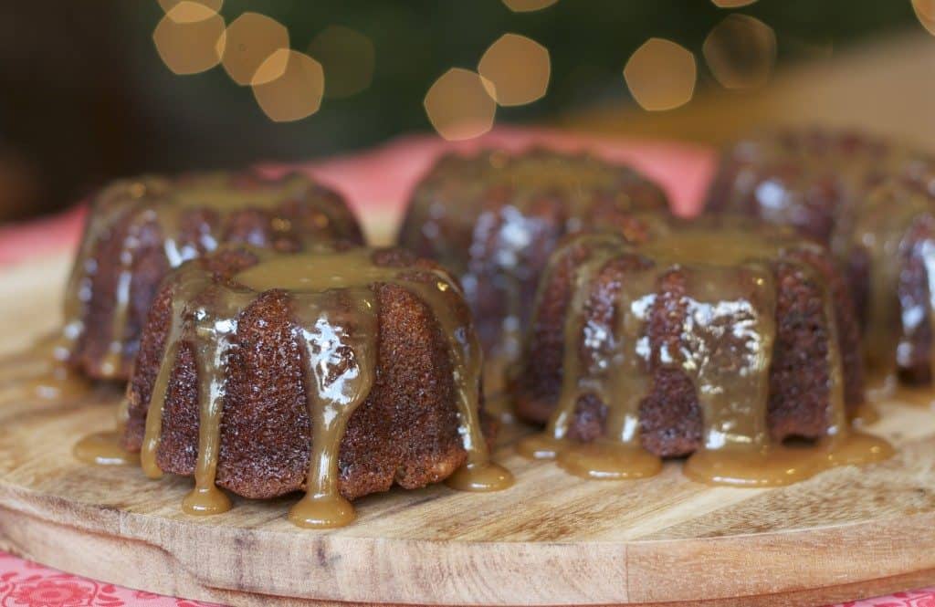 Sticky toffee pudding made in mini bundt tins