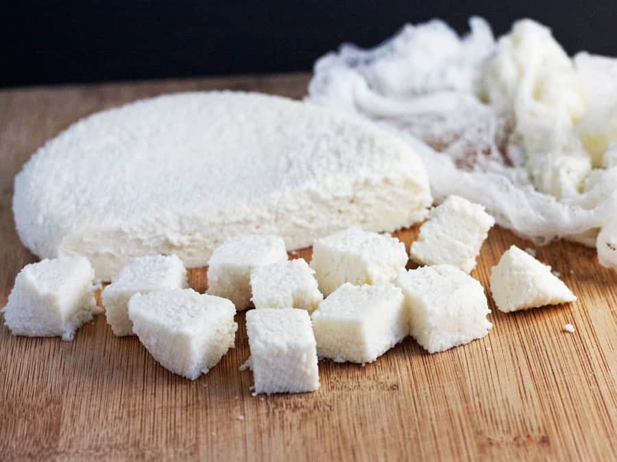 homemade paneer or Indian farmers' cheese.