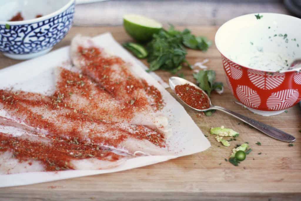 raw fish for tacos with spice rub