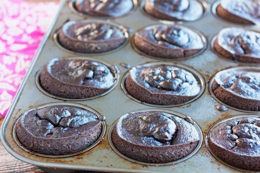 Chocolate chickpea muffins in muffin tin--just baked