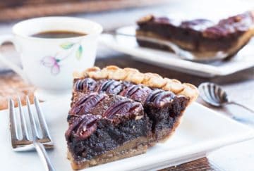 chocolate pecan pie slice