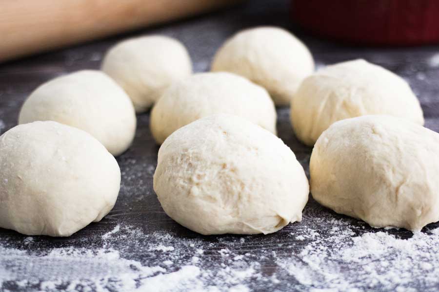 Dough in small balls.