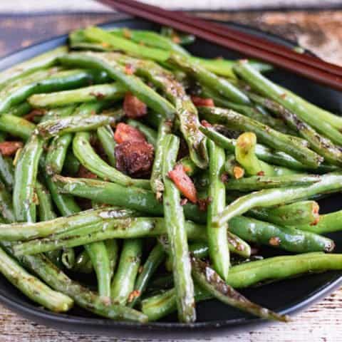 Chinese Dry Fried Green Beans with Bacon