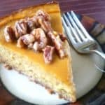 gluten-free pumpkin pie with pecan praline topping
