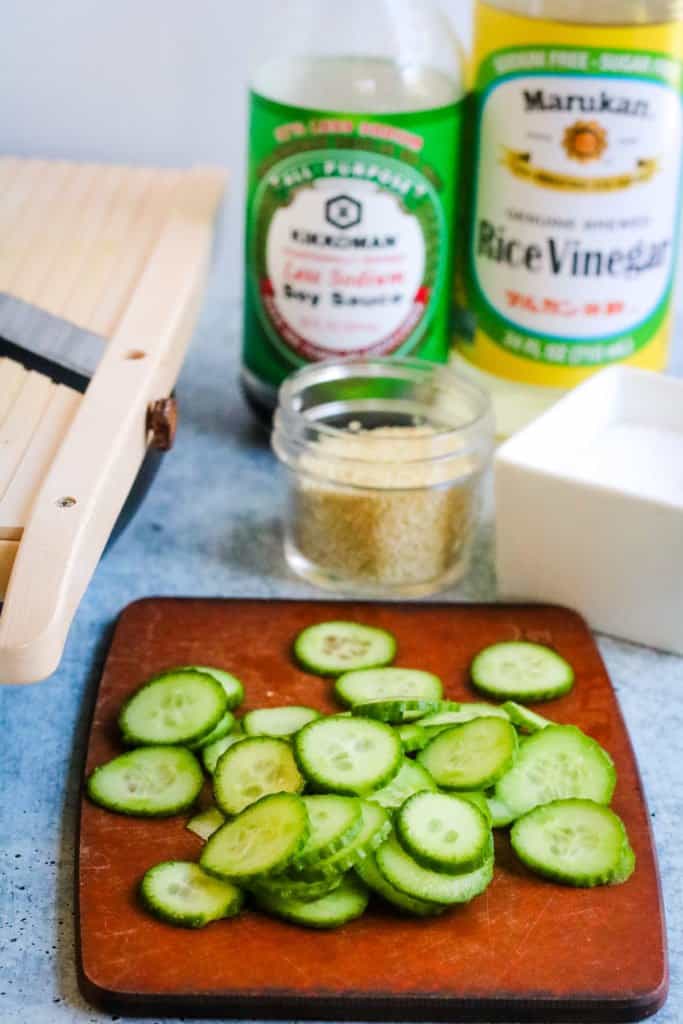 Sliced cucumbers ready for Japanese cucmber salad
