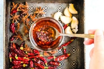 how to make chili oil with dried chilies, oil, garlic, and star anise