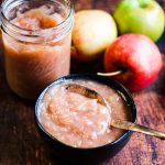 square shot of homemade instant pot applesauce in a black bowl
