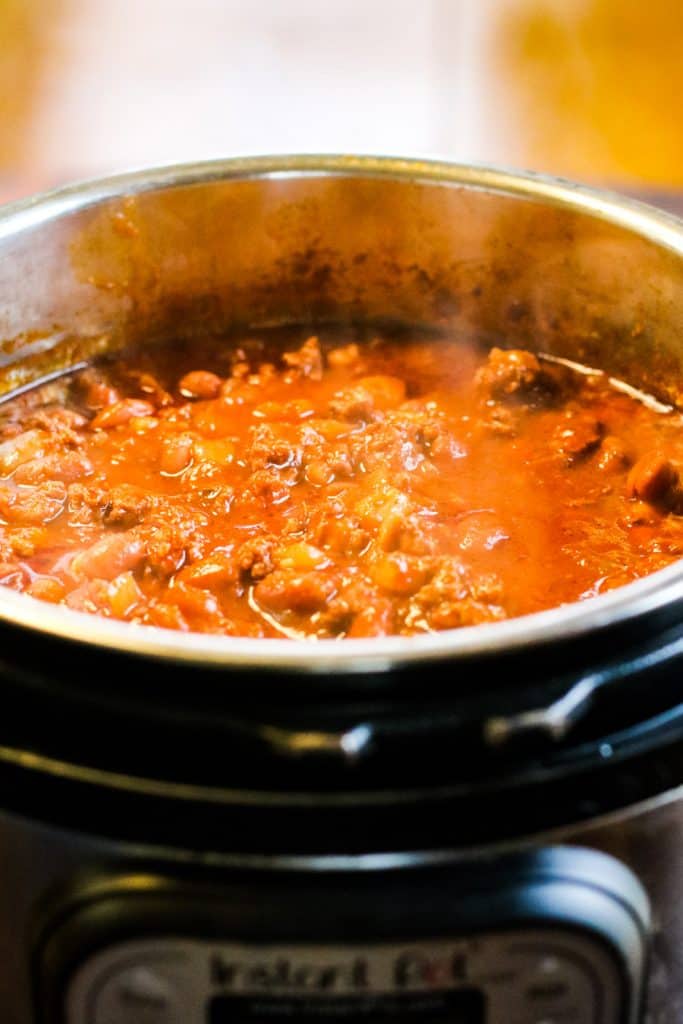 chili cooking in the instant pot