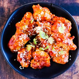 square picture of korean chicken shot from overhead
