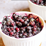 Delicious blueberry clafoutis recipe featuring juicy blueberries.