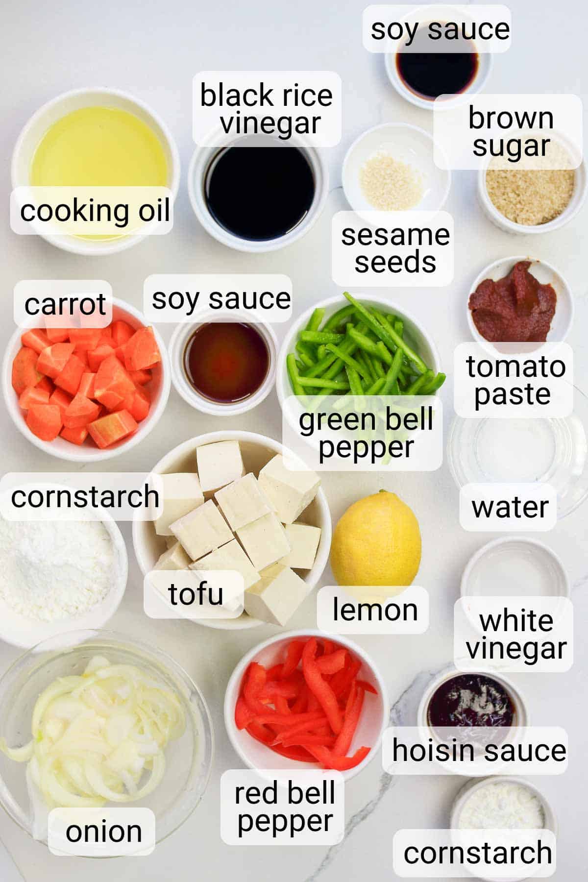Sweet and sour tofu ingredients list.