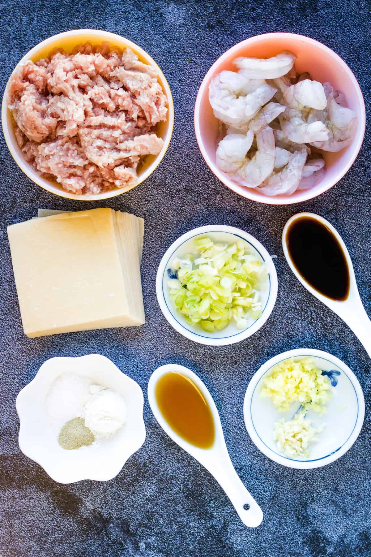 ingredients for fried wontons shot from overhead