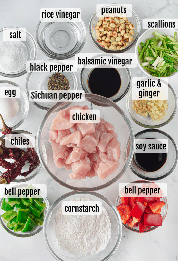 Overhead shot of ingredients needed to make air fryer kung pao chicken