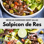 Pinterest pin for salpicon de res mexican shredded beef salad