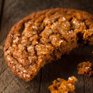 low angle, close up shot of a ginger snap cookie