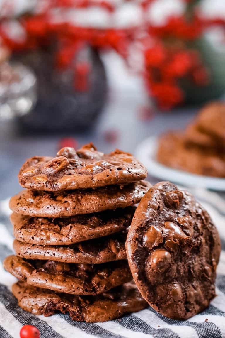 low angle shot of a stack of gluten free chocolate cookies