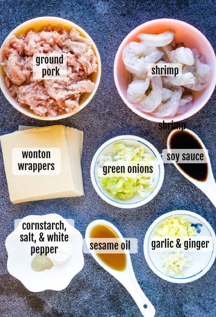 Overhead shot of the ingredients needed to make the wontons.