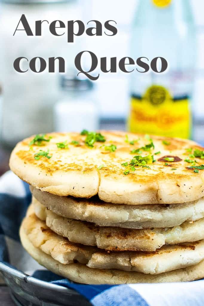 Pinterest pin for arepas con queso