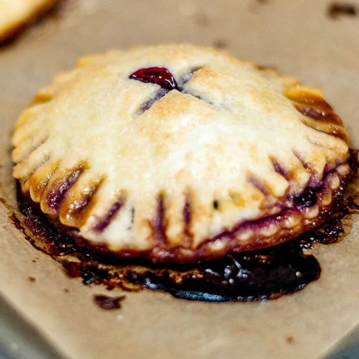 Low angle shot of a triple berry hand pie.