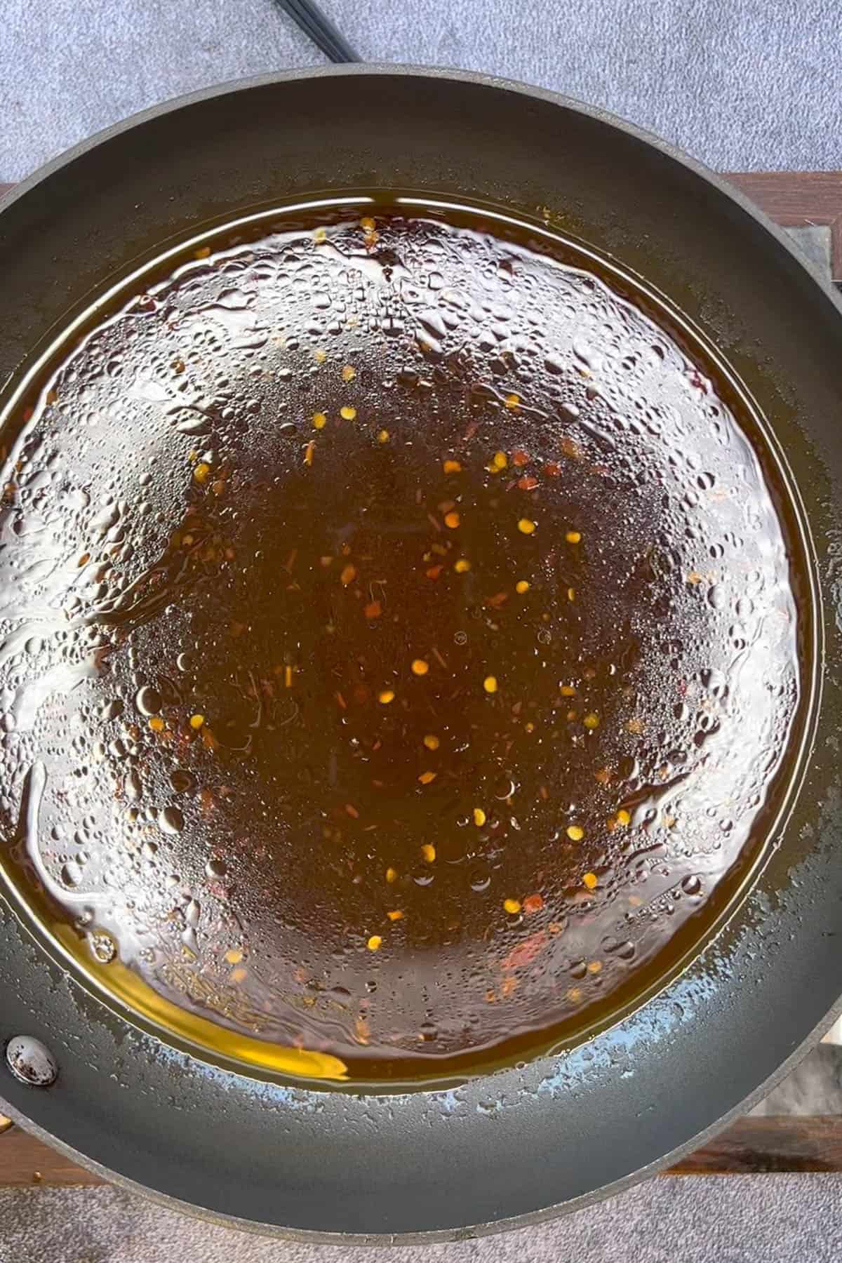 A crispy chilli beef frying pan.