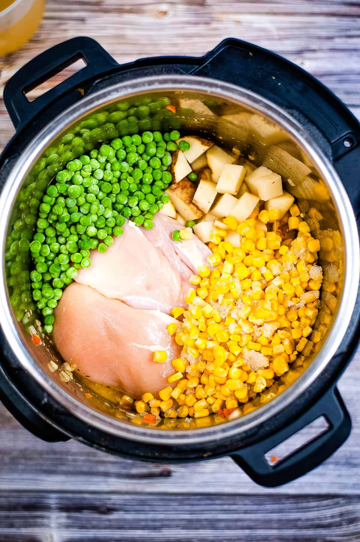 Instant pot chicken soup with peas.