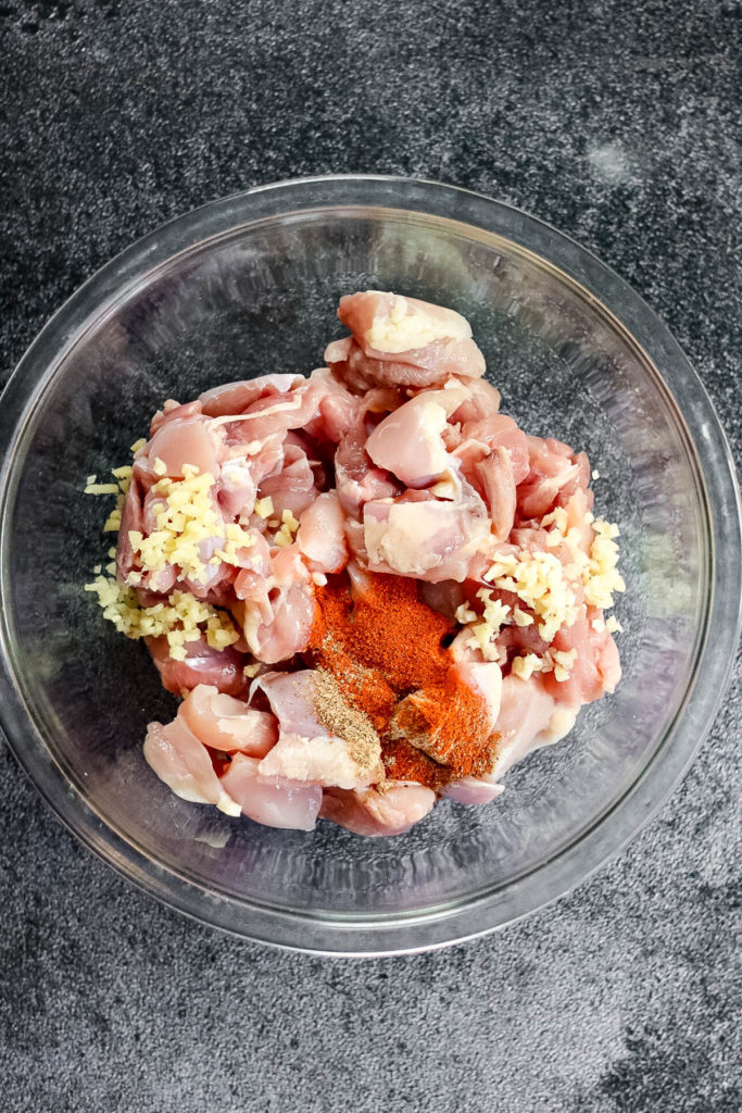 Spiced chicken pakora in a bowl.