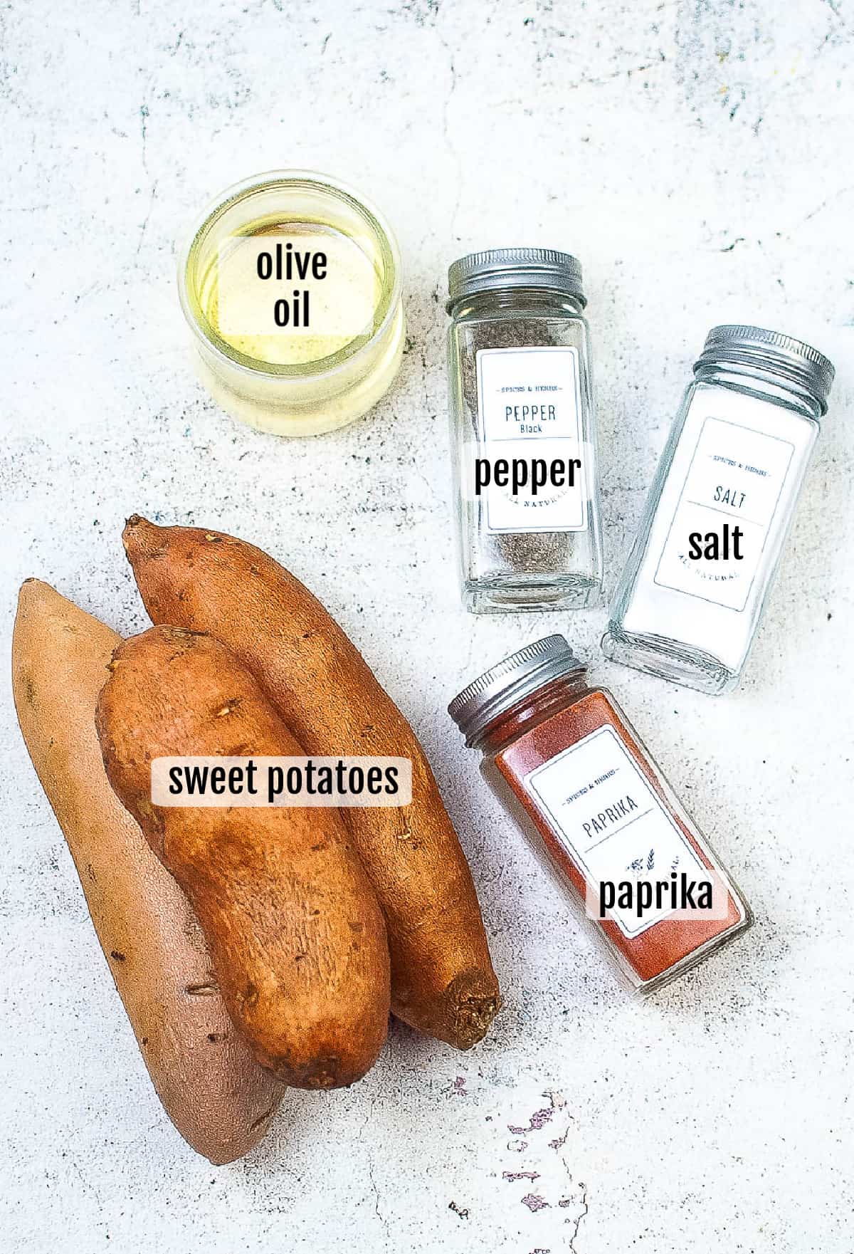 overhead shot of the ingredients needed to make sweet potato chips on the air fryer.