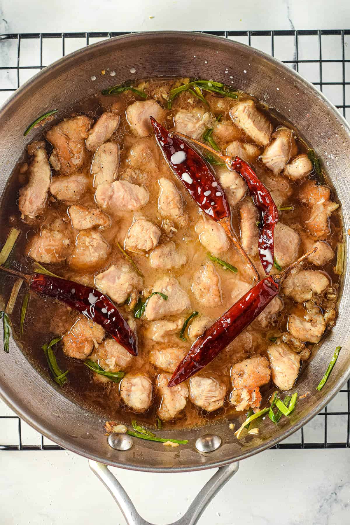 Chinese chicken cooked on a cooling rack.