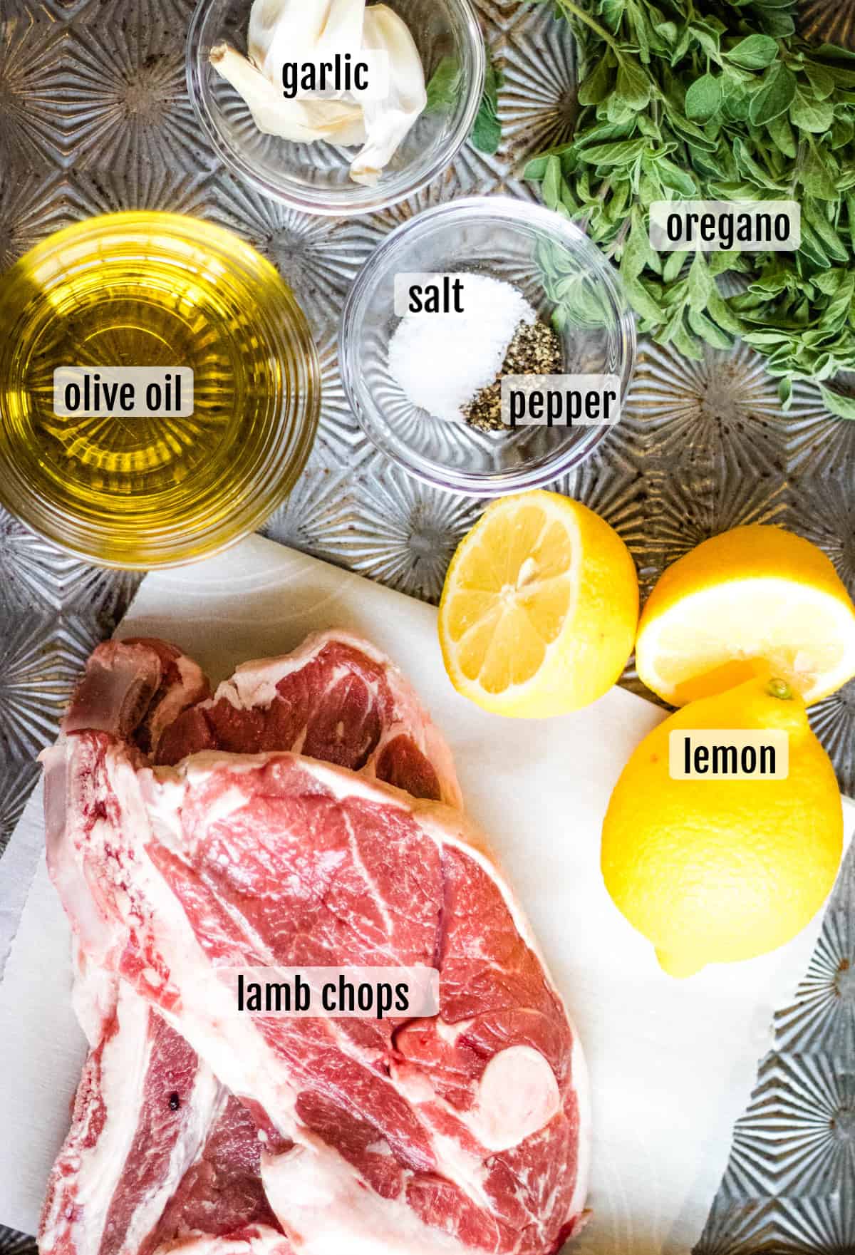 Overhead shot of the ingredients needed to cook air fryer lamb chops.