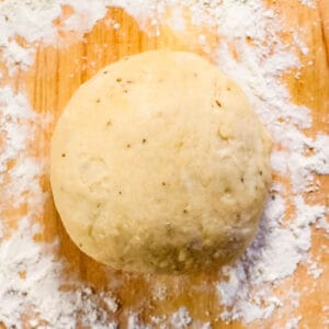overhead shot of a ball of samosa dough.