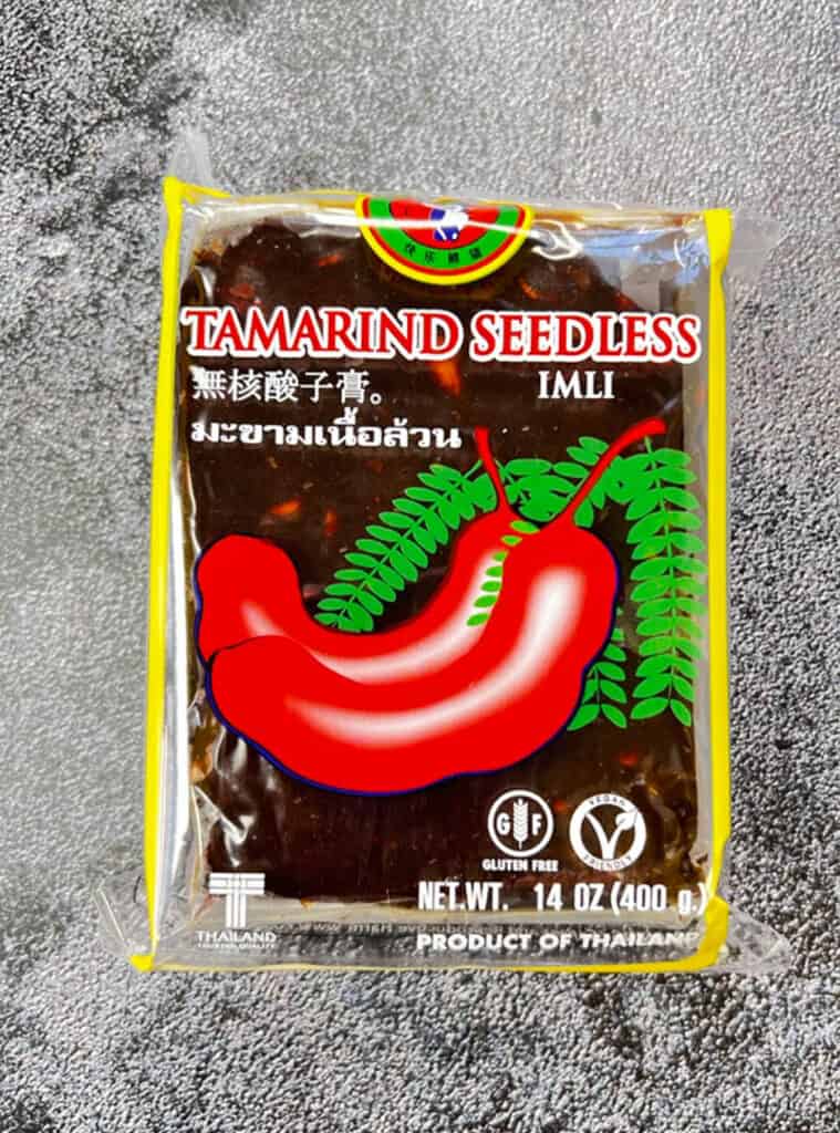 Overhead shot of a package of seedless tamarind.