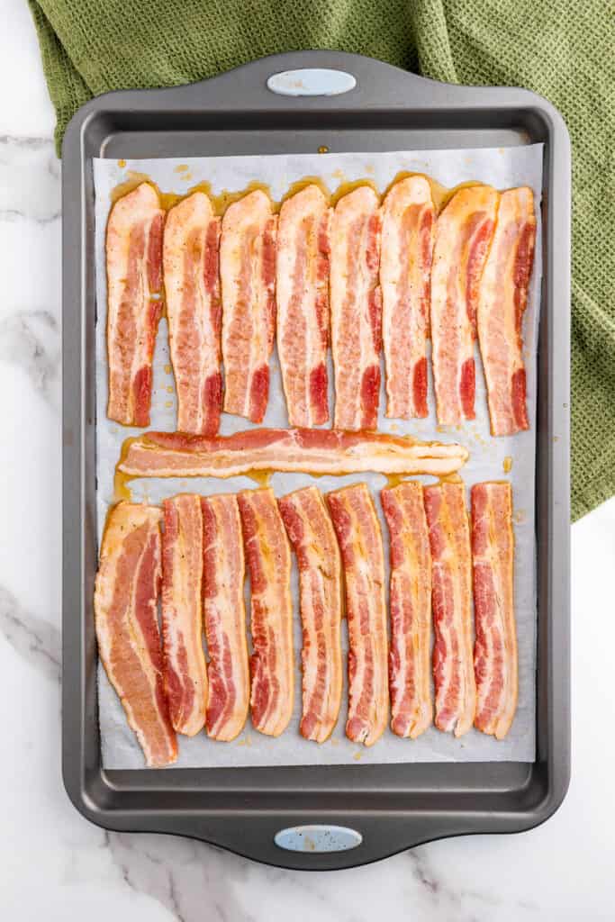 bake the bacon until crisp and caramelized.