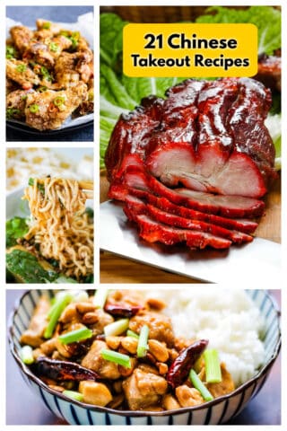 Collage of Chinese takeout recipes.