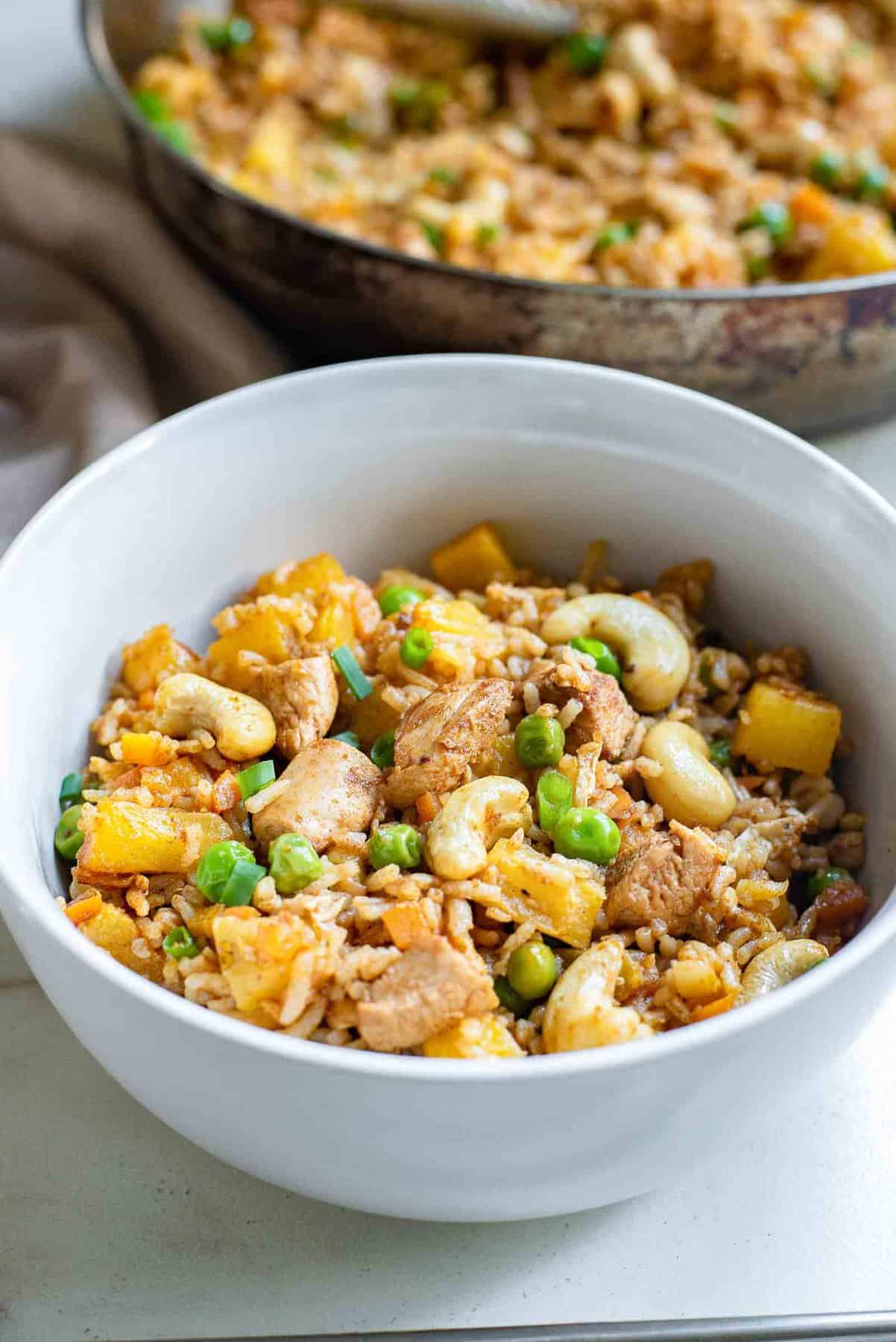 Thai fried rice in a white bowl.