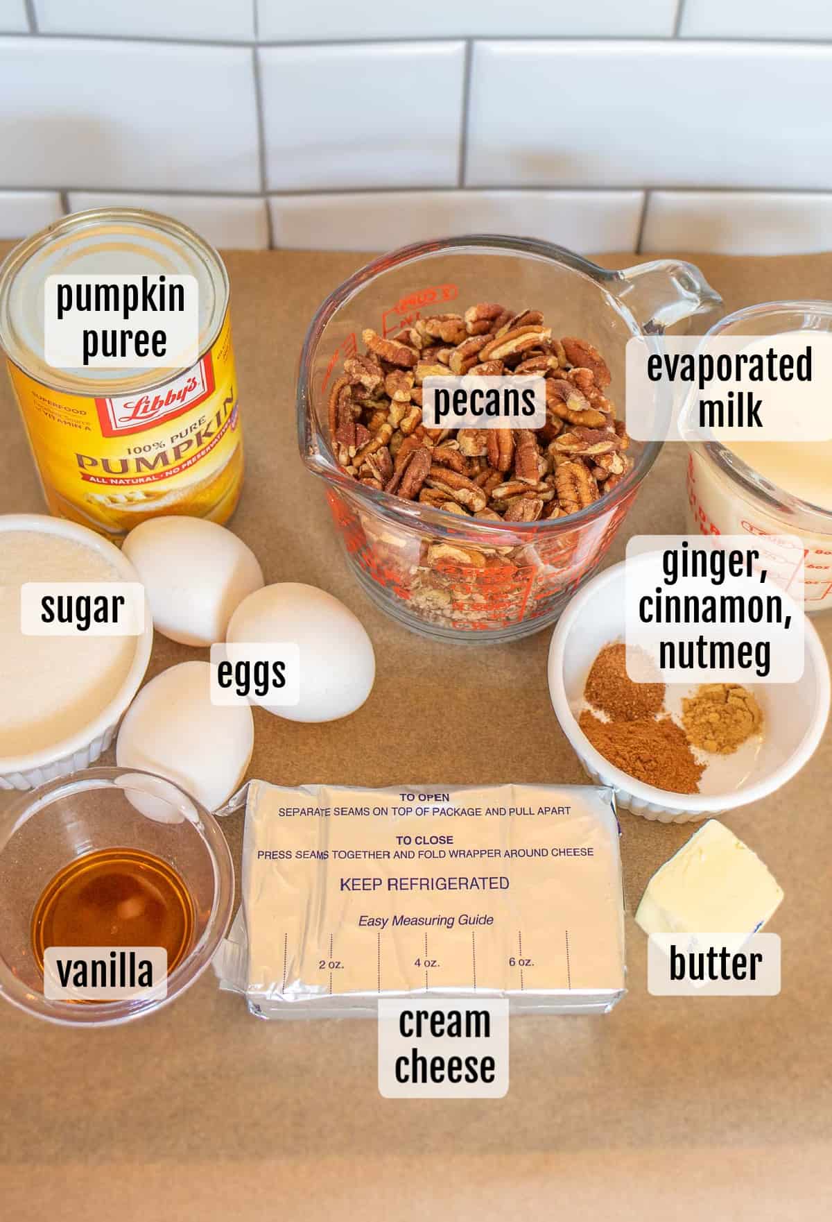 Pumpkin pie ingredients on a counter.