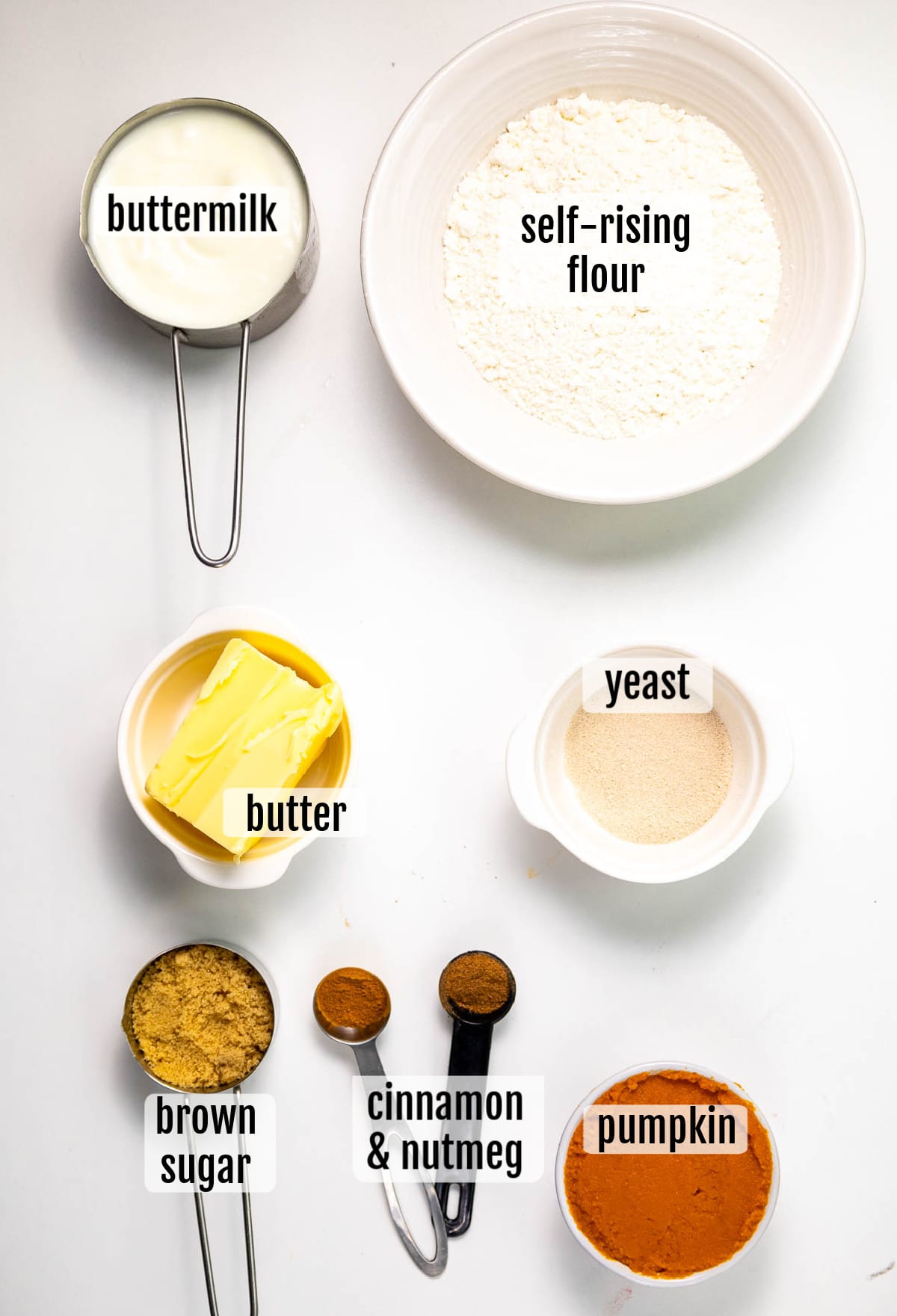Ingredients for pumpkin buttermilk pancakes.