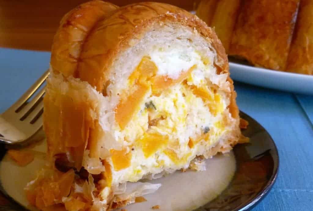 Overhead shot of a phyllo pie cooked in a bundt pan.